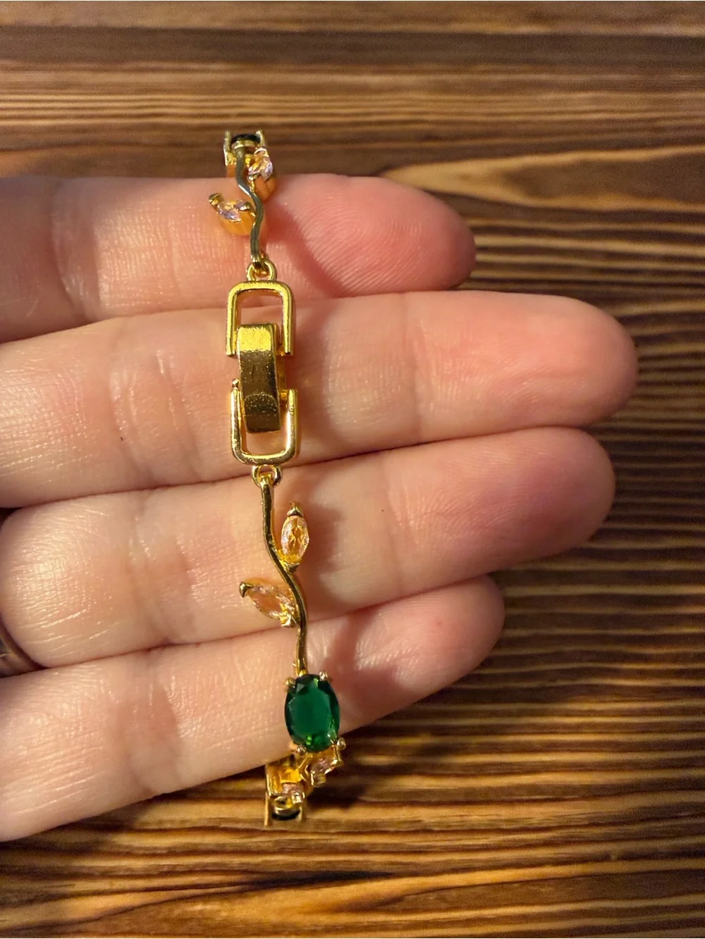 Gold Plated Bracelet Emerald Green with light pink Stones